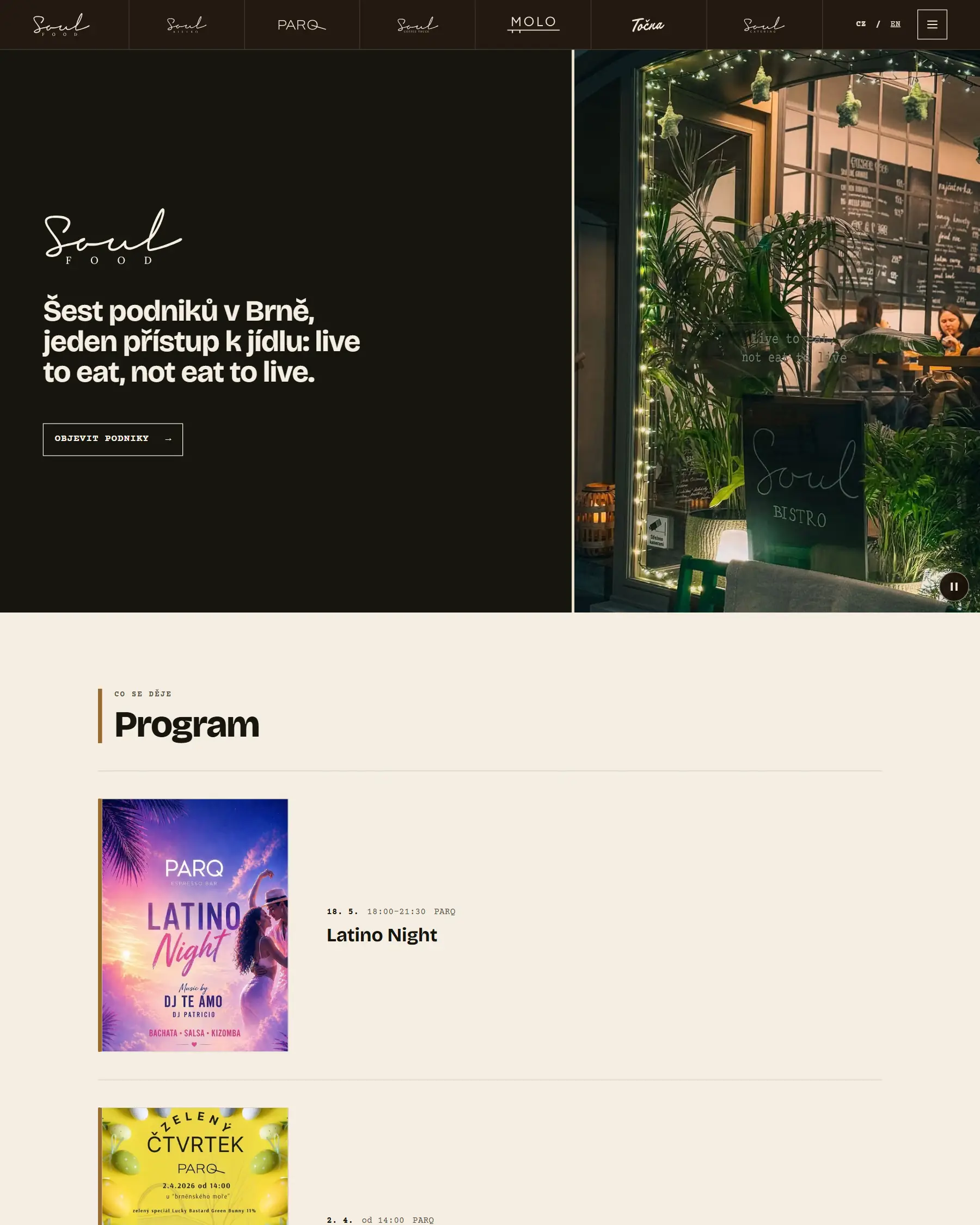 Úvodní stránka webu skupiny Soul Food