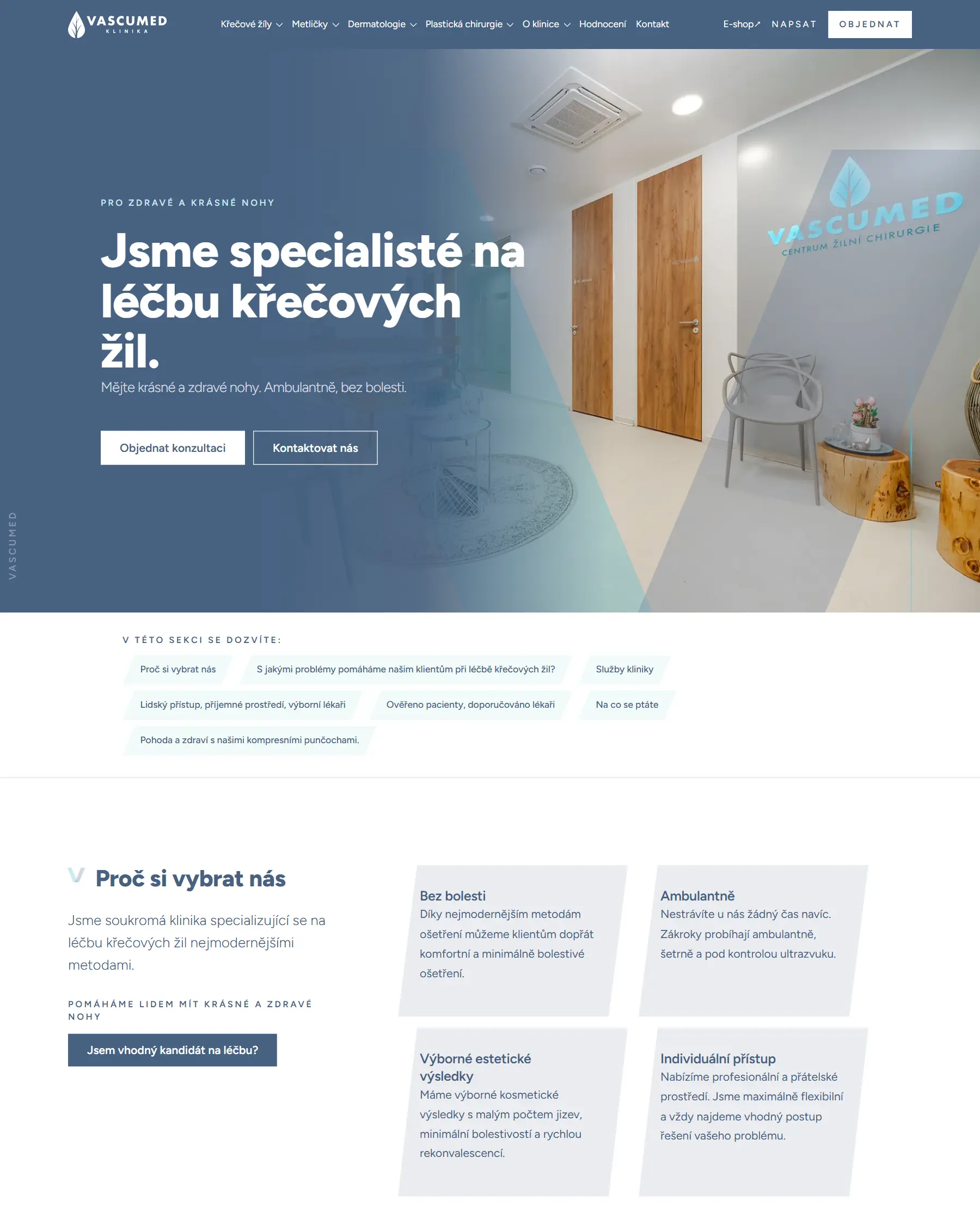 Úvodní stránka nového webu kliniky Vascumed